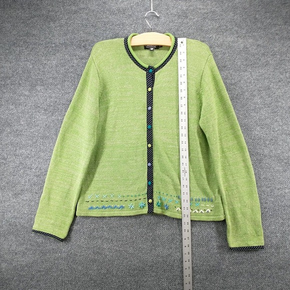 Icelandic Design Women's Silk Blend Cardigan Green Large Long Sleeve Crochet - Picture 13 of 15